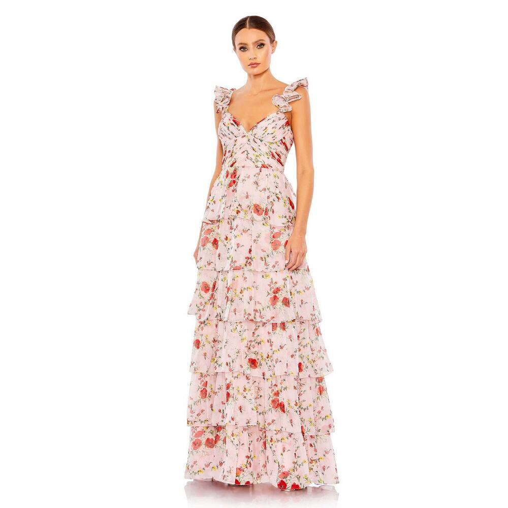 Mac Duggal 55816 Floral Tiered Chiffon Gown
